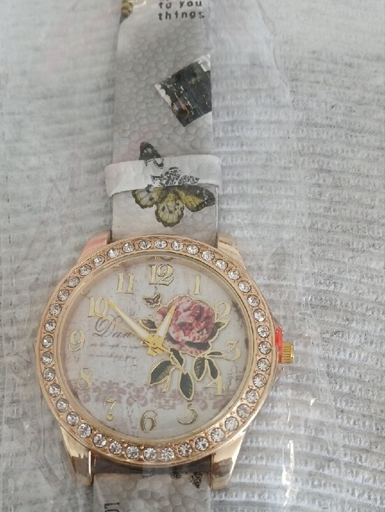 Women\'s Floral Dial Crystal Bezel Watch - White Strap main image 6
